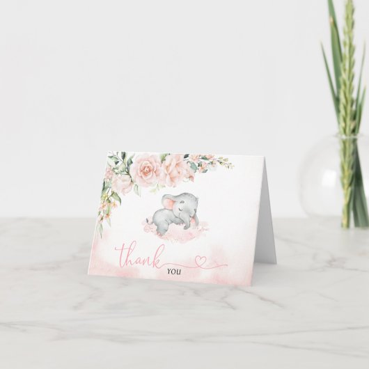 Girl Blush Elephant Baby shower Hartelijk dank Bedankkaart (Voorkant)