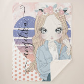  Girl Blush Flowers Heart en Polka Dots Sherpa Deken (Voorkant)