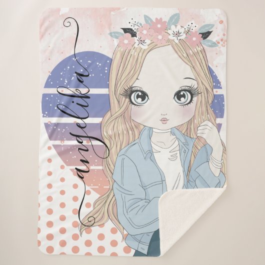 Girl Blush Flowers Heart en Polka Dots Sherpa Deken (Voorkant)