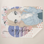 Girl Blush Flowers Heart en Polka Dots Sherpa Deken (Voorkant (horizontaal))