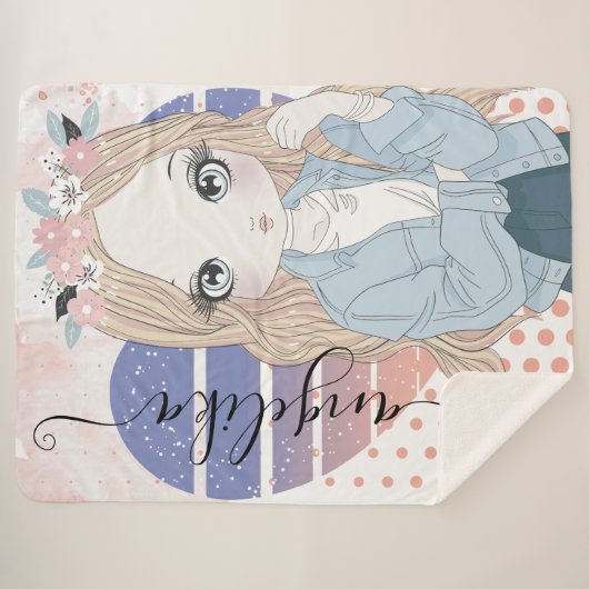  Girl Blush Flowers Heart en Polka Dots Sherpa Deken (Voorkant (horizontaal))