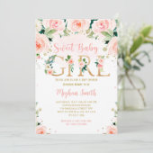 Girl Blush Pink Floral Baby shower Uitnodiging (Staand voorkant)