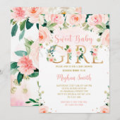 Girl Blush Pink Floral Baby shower Uitnodiging (Voorkant / Achterkant)
