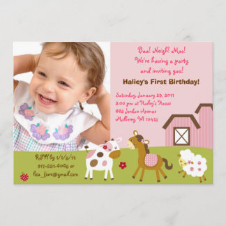 Girl Boerderij Animal Custom Photo Birthday Invita Kaart