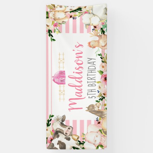 Girl Boerderij Birthday banner (Verticaal)