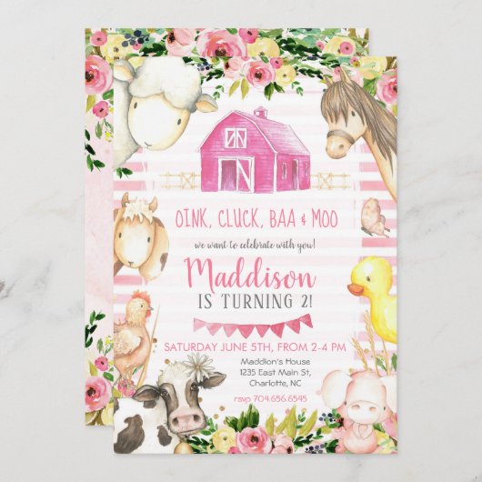 Girl Boerderij Birthday Uitnodiging (Voorkant / Achterkant)