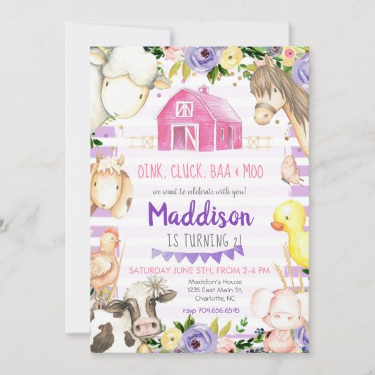 Girl Boerderij Birthday Uitnodiging (Voorkant)