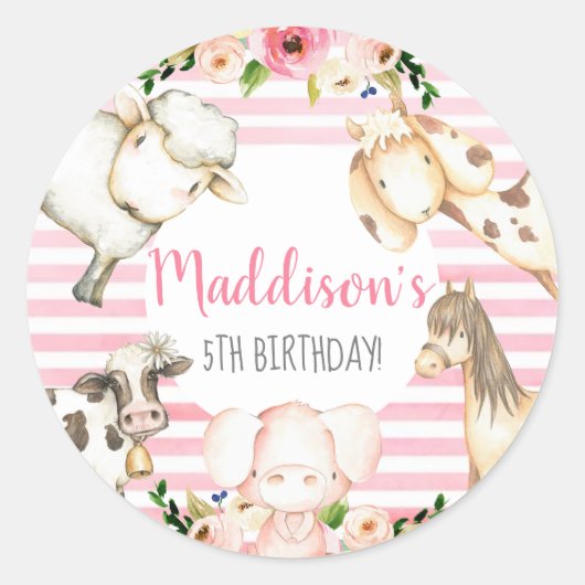 Girl Boerderij Birthday Uitnodiging Ronde Sticker (Voorkant)