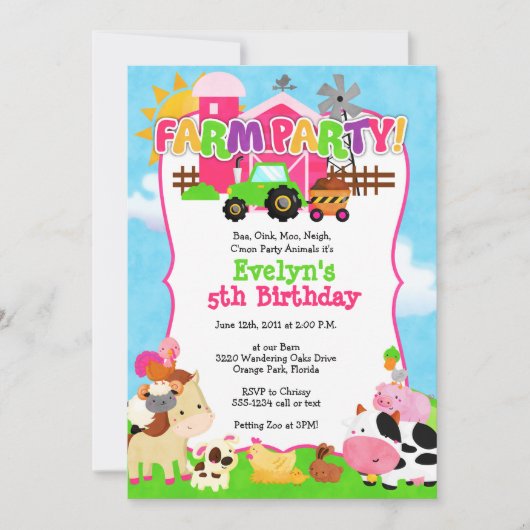 Girl Boerderij Invitation - Boerderij Birthday for Kaart (Voorkant)