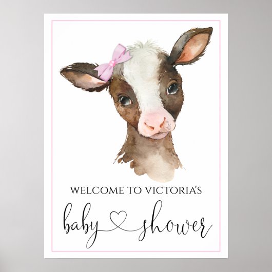 Girl Boerderij Koe Baby shower Signs Poster (Voorkant)
