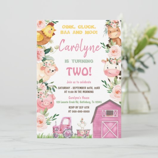 Girl Boerderij-verjaardagsuitnodiging Kaart (Staand voorkant)