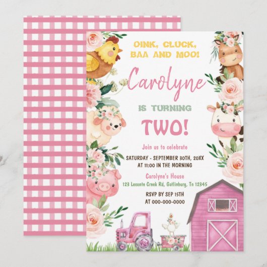 Girl Boerderij-verjaardagsuitnodiging Kaart (Voorkant / Achterkant)