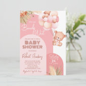 Girl Boho Arch Teddy Bear Barly Wait Baby shower Kaart (Staand voorkant)