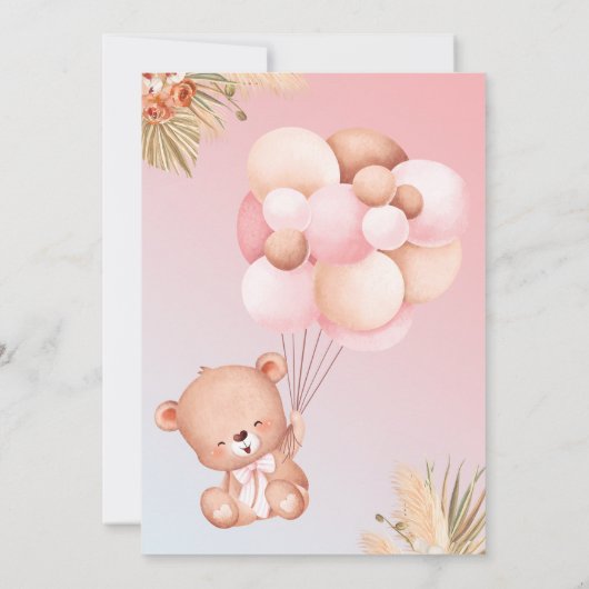 Girl Boho Arch Teddy Bear Barly Wait Baby shower Kaart (Achterkant)