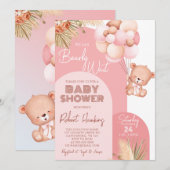 Girl Boho Arch Teddy Bear Barly Wait Baby shower Kaart (Voorkant / Achterkant)