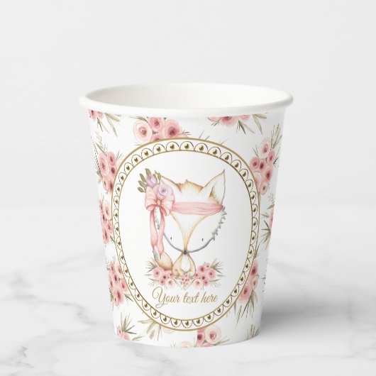 Girl Boho Fox Baby shower Paper cups Papieren Bekers (Voorkant)