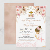 Girl Boho Pampas Floral eerste communiqué Uitnodig Kaart (Voorkant / Achterkant)