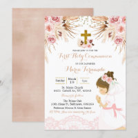Girl Boho Pampas Floral eerste communiqué Uitnodig