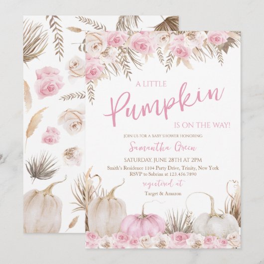 Girl Boho Pumpkin Baby shower Kaart (Voorkant / Achterkant)