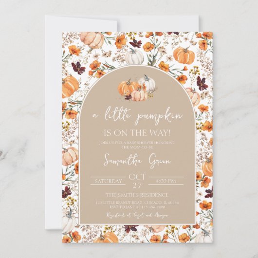 Girl Boho Pumpkin Baby shower Kaart (Voorkant)