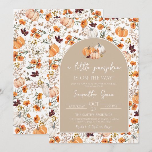 Girl Boho Pumpkin Baby shower Kaart (Voorkant / Achterkant)