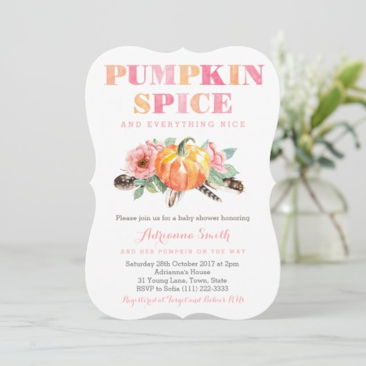 Girl Boho Pumpkin Baby shower nodigt Kaarten uit (Staand voorkant)