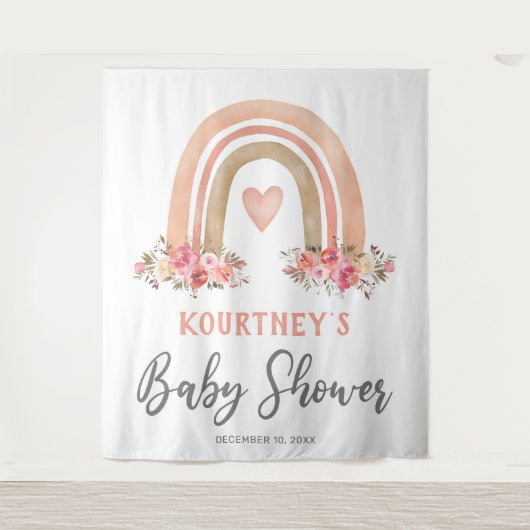 Girl Boho Rainbow Baby shower Tapestry Wandkleed (Voorkant)