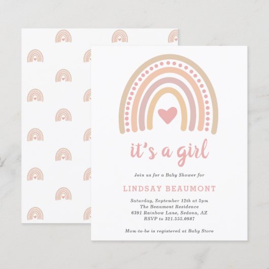 Girl Boho Rainbow Budget Baby shower (Voorkant / Achterkant)