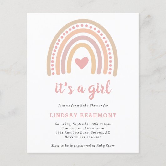 Girl Boho Rainbow Budget Baby shower (Voorkant)