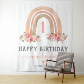Girl Boho Rainbow First Birthday Tapestry Wandkleed (In situ)