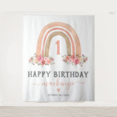 Girl Boho Rainbow First Birthday Tapestry Wandkleed (Voorkant)