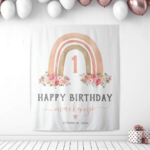 Girl Boho Rainbow First Birthday Tapestry Wandkleed