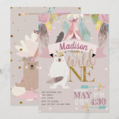 Girl Boho Wild One First Birthday Kaart (Voorkant / Achterkant)