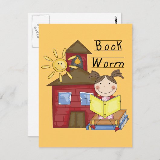 Girl Book Worm T-shirts en cadeautjes Briefkaart (Voorkant / Achterkant)