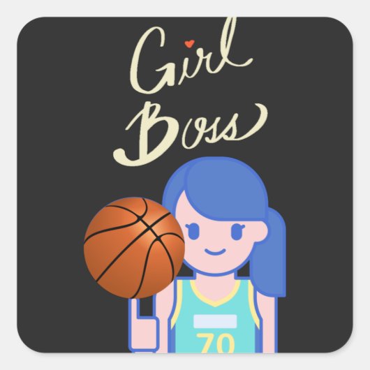 Girl Boss Basketball Button Vierkante Sticker (Voorkant)