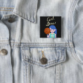 Girl Boss Basketball Vierkante Button 5,1 Cm (In situ)