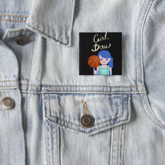 Girl Boss Basketball Vierkante Button 5,1 Cm (In situ)