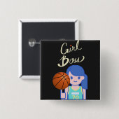 Girl Boss Basketball Vierkante Button 5,1 Cm (Voorkant /achterkant)
