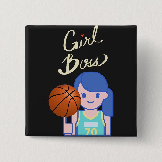 Girl Boss Basketball Vierkante Button 5,1 Cm (Voorkant)