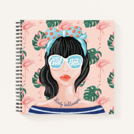 Girl Boss | Beach Beauty Retro Tropical Flamingo Notitieboek