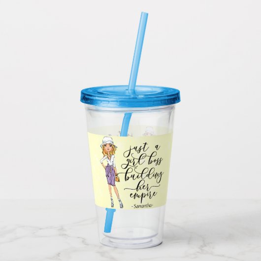 Girl Boss | Blonde Lady Glass | Geel Acryl Drinkbeker (Achterkant)