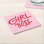 Girl Boss Bold Typography Red & Pink Feminine Kartonnen Onderzetters<br><div class="desc">Add a bold,  feminine touch to your table with this Girl Boss square paper coaster. Featuring vibrant red and pink typography,  it’s a stylish and empowering detail perfect for parties,  workspaces,  or everyday use. A fun way to celebrate confidence and boss-babe energy.</div>