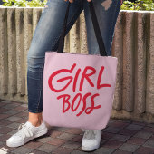 Girl Boss Bold Typography Red & Pink Feminine Tote Bag