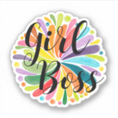 Girl Boss Colorful Round Waterverf Flower Sticker (Voorkant)