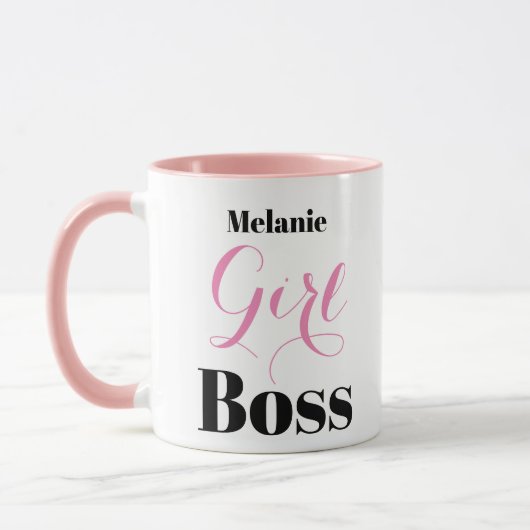 Girl Boss Elegante Script Roze Zwart Persoonlijk Mok (Links)
