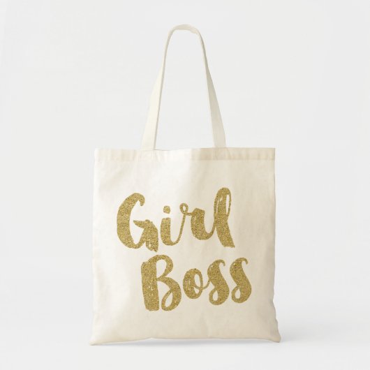 GIRL BOSS Faux Sparkle Gold Folie Look Herbruikbaa Tote Bag (Voorkant)
