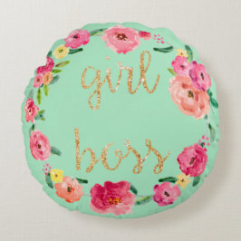 Girl Boss Floral Glitter Circle Pillow Rond Kussen