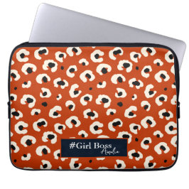 Girl Boss Gepersonaliseerde Bold Leopard Print Laptop Sleeve