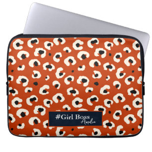 Girl Boss Gepersonaliseerde Bold Leopard Print Laptop Sleeve