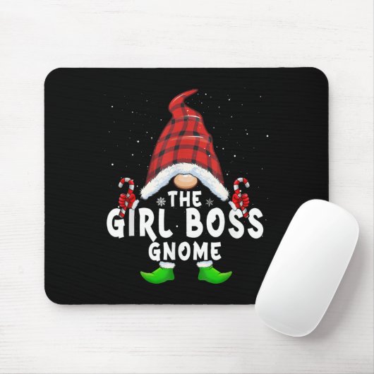 Girl Boss Gnome Buffalo Plaid Matching Family Chri Muismat (Met muis)